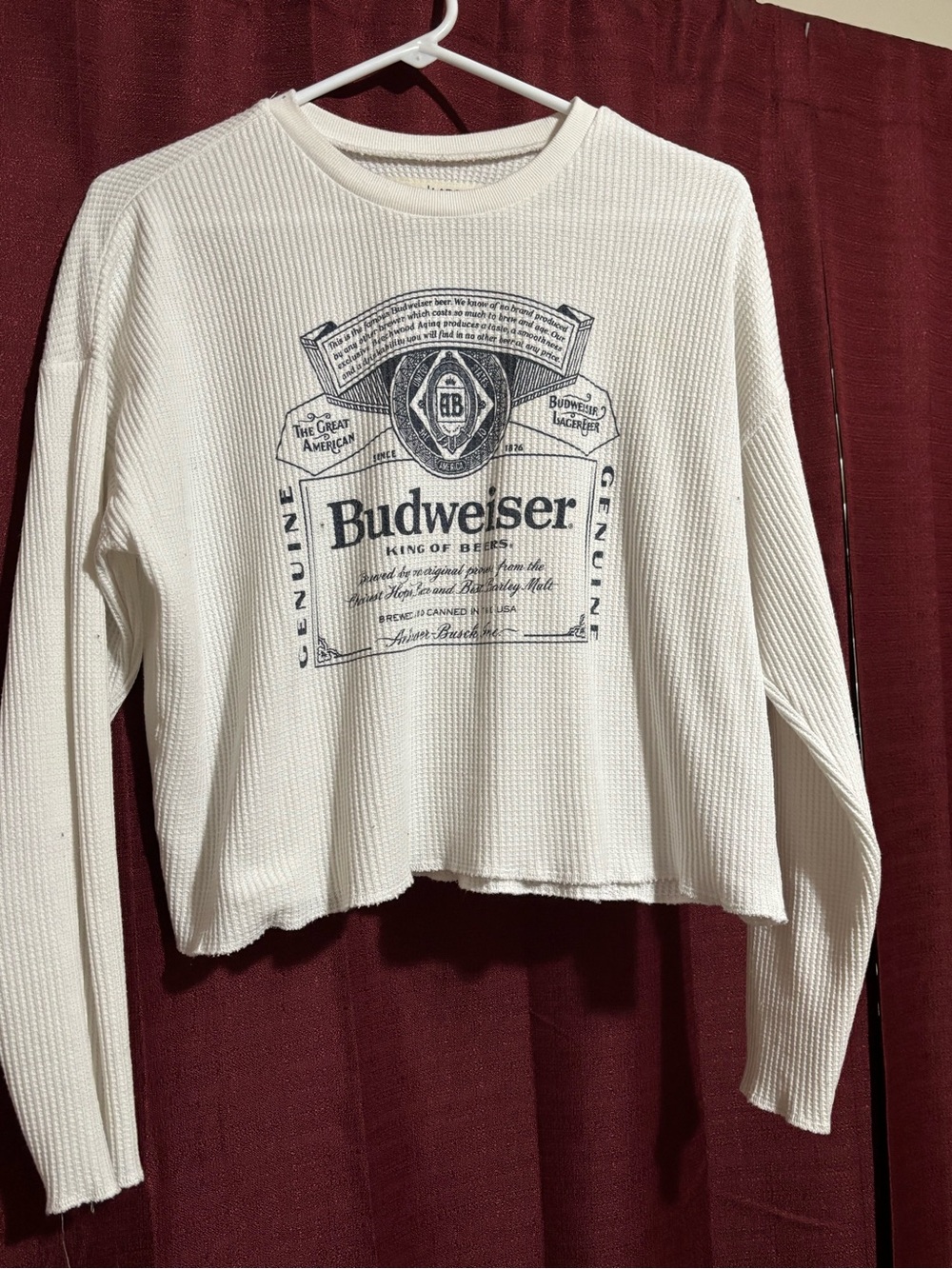 Budweiser White Waffle-Knit Crewneck Sweatshirt
